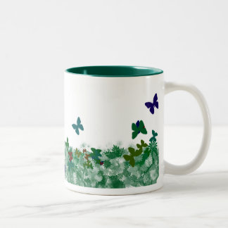 Butterflies and Flowers Two-Tone Coffee Mug