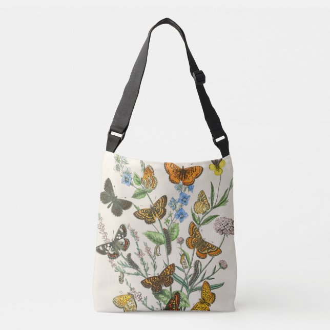 Butterflies and Flowers Vintage Illustration 1 Crossbody Bag (Front)