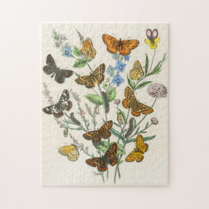 Butterflies and Flowers Vintage Illustration 1 Jigsaw Puzzle