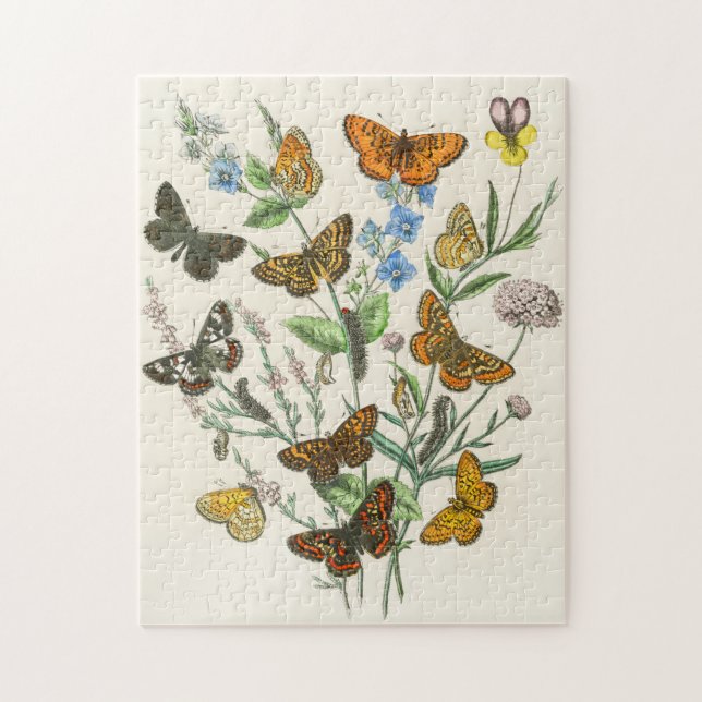 Butterflies and Flowers Vintage Illustration 1 Jigsaw Puzzle (Vertical)