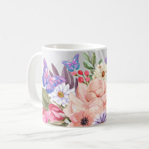 Butterflies and Flowers Watercolor Print Coffee Mug