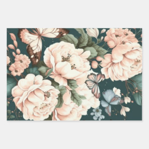 Butterflies and flowers wrapping paper sheet