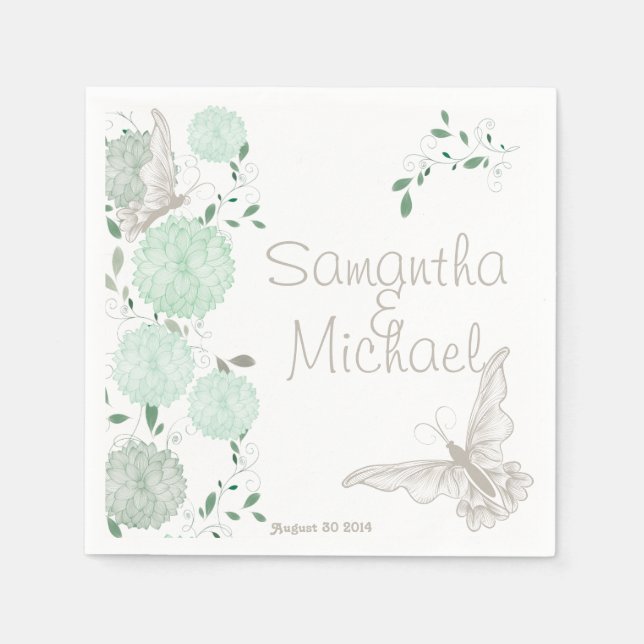 Butterflies and Green Chrysanthemums Napkin (Front)