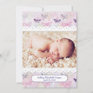 Butterflies and Lace, Baby Photo Announcement