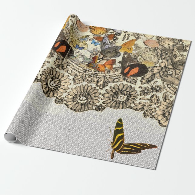 BUTTERFLIES AND LACE Wrapping Paper (Unrolled)