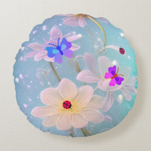 butterflies and ladybugs round cushion