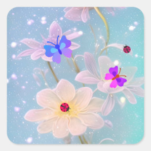 butterflies and ladybugs   square sticker