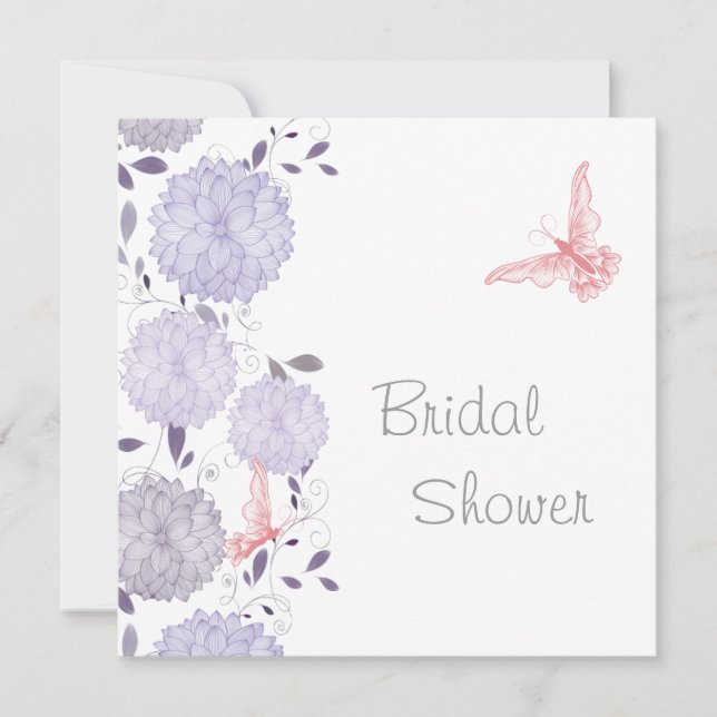 Butterflies and Lavender Chrysanthem Bridal Shower Invitation (Front)