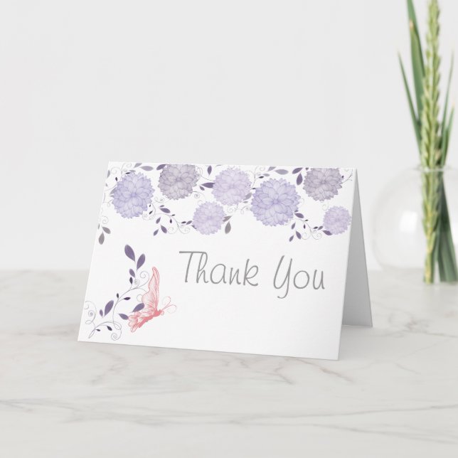 Butterflies and Lavender Chrysanthemum Thank You Card (Front)