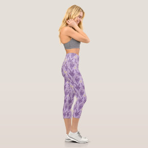 Butterflies and Lavender Flowers Capri Leggings