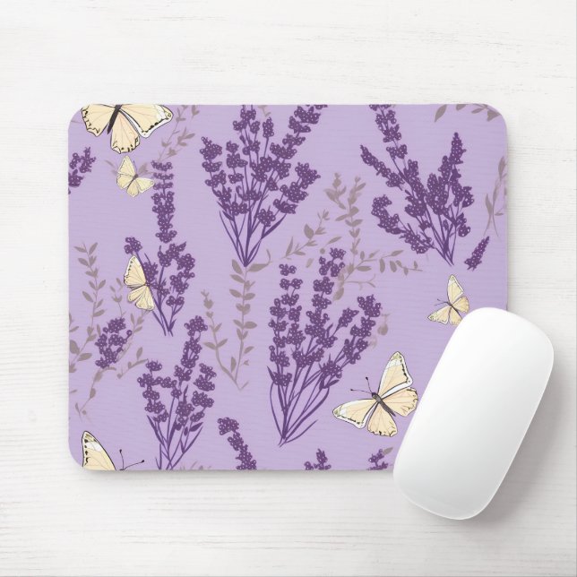 Butterflies and Lavender Flowers Mouse Pad (With Mouse)