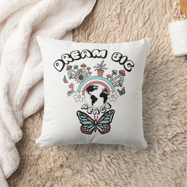 Butterflies and Mushrooms Dream Big positive inspo Cushion (Blanket)