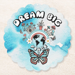 Butterflies and Mushrooms Dream Big positive inspo Paper Coaster