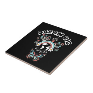 Butterflies and Mushrooms Dream Big positive inspo Tile