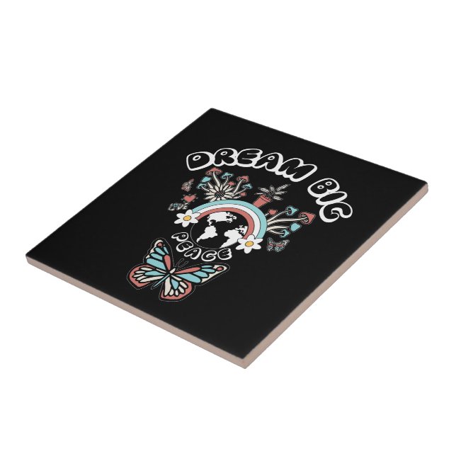 Butterflies and Mushrooms Dream Big positive inspo Tile (Side)