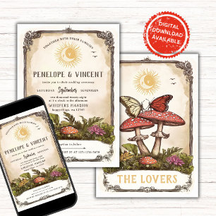 Butterflies and Mushrooms Tarot Wedding Invitation
