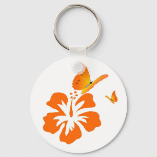 butterflies and orange hibiscus key ring