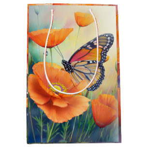 Butterflies and Orange Poppies Botanical Medium Gift Bag
