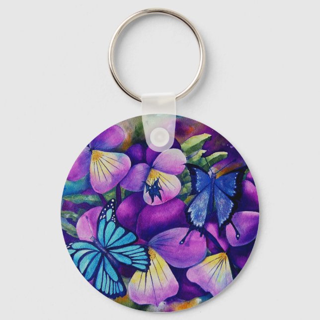 Butterflies and Panseys key chain (Front)
