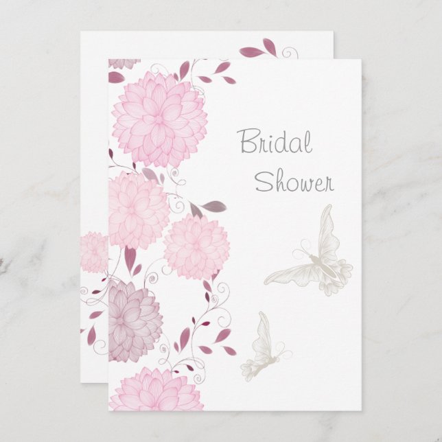 Butterflies and Pink Chrysanthems Bridal Shower Invitation (Front/Back)
