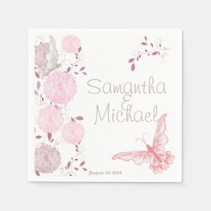 Butterflies and Pink Chrysanthemum Napkin
