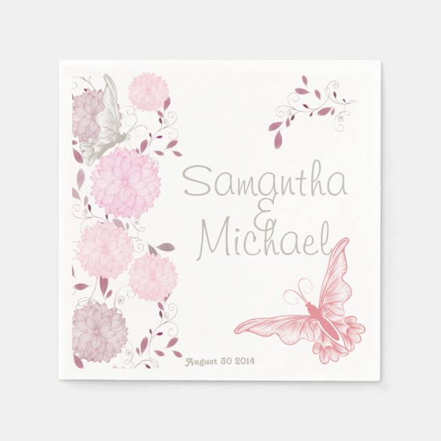 Butterflies and Pink Chrysanthemum Napkin (Front)