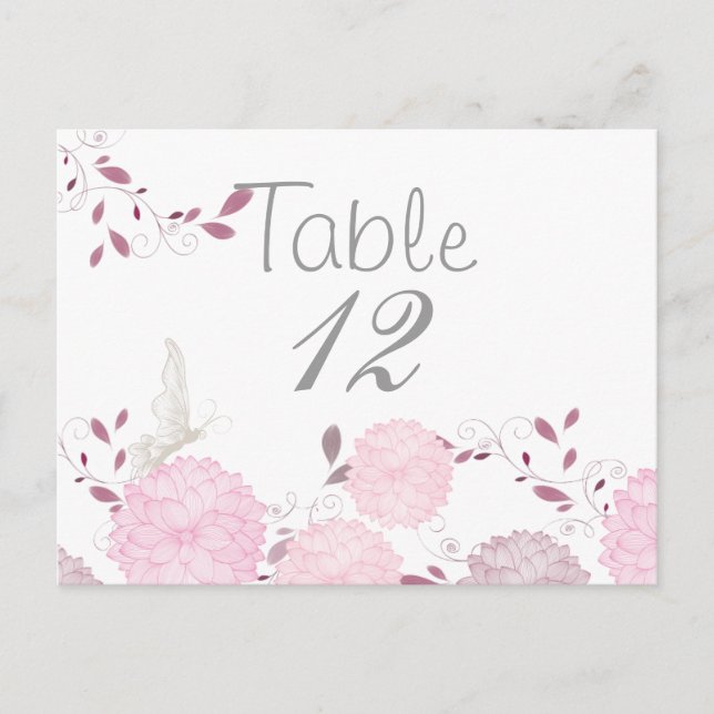 Butterflies and Pink Chrysanthemums Table Card (Front)