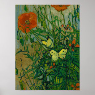 Butterflies and Poppies, 1889 by Vincent van Gogh Poster