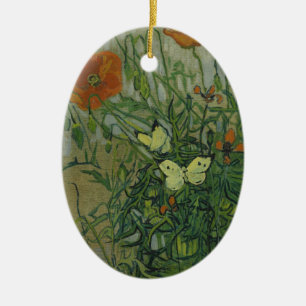 Butterflies and Poppies by Vincent van Gogh Ceramic Tree Decoration