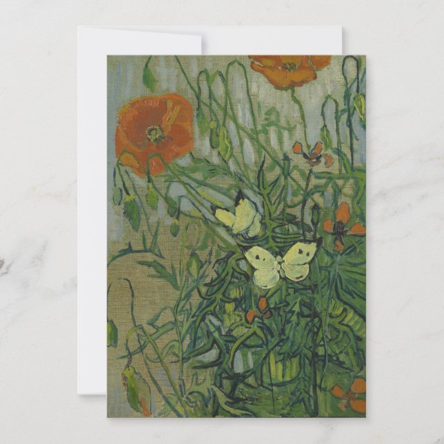 Butterflies and Poppies by Vincent van Gogh Invitation (Front)
