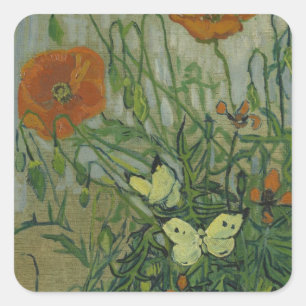 Butterflies and Poppies by Vincent van Gogh Square Sticker