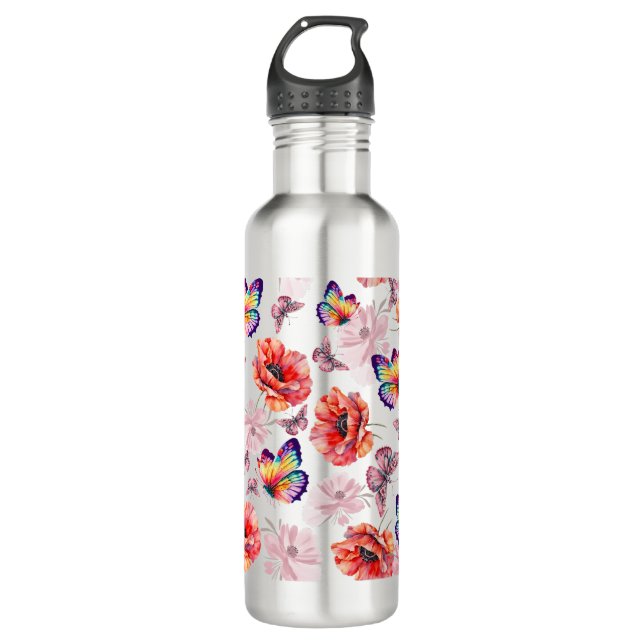 Butterflies and Poppy Flowers 710 Ml Water Bottle (Front)
