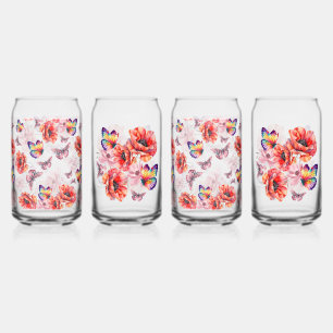 Butterflies and Poppy Flowers Can Glass