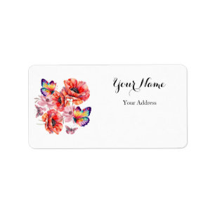 Butterflies and Poppy Flowers Label