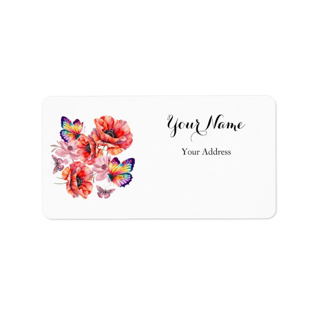 Butterflies and Poppy Flowers Label (Front)