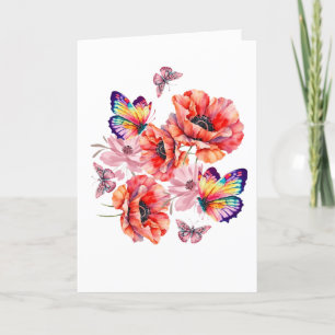 Butterflies and Poppy Flowers Thank You Card