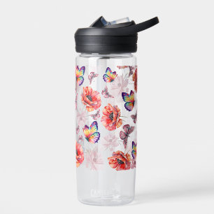Butterflies and Poppy Flowers Water Bottle