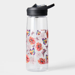 Butterflies and Poppy Flowers Water Bottle