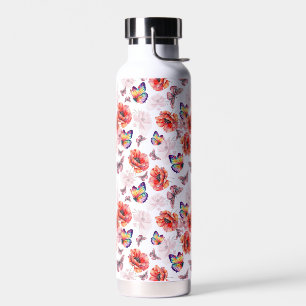 Butterflies and Poppy Flowers Water Bottle