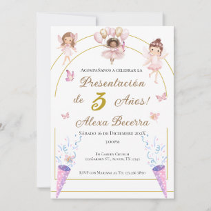 Butterflies and princesses 1st birthday in Spanish Invitation
