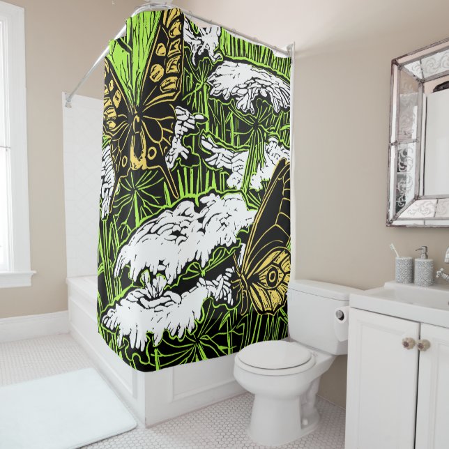 Butterflies and Queen Anne's Lace Shower Curtain (In Situ)