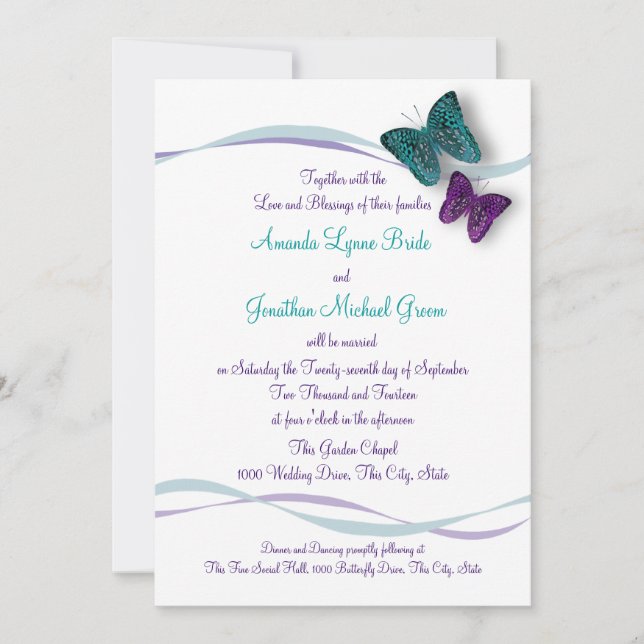 Butterflies and Ribbons Wedding Invitation (Front)