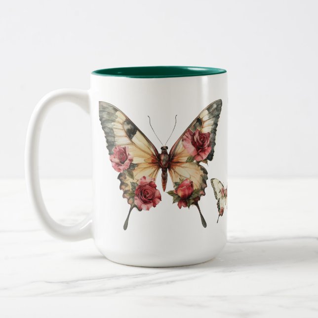 Butterflies and Roses Two-Tone Coffee Mug (Left)