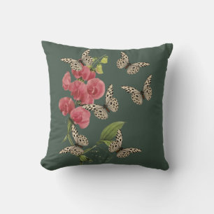 Butterflies And Sweet Pea Flower    Cushion