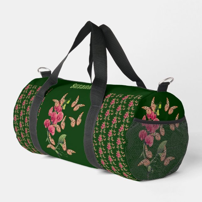Butterflies And Sweet Pea Flower Personalised    Duffle Bag (Right Corner)