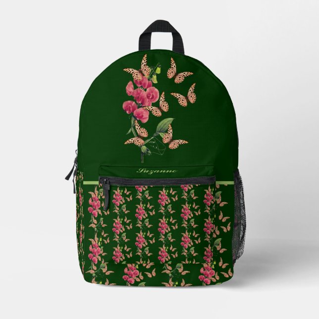 Butterflies And Sweet Pea Flower Personalised    Printed Backpack (Front)