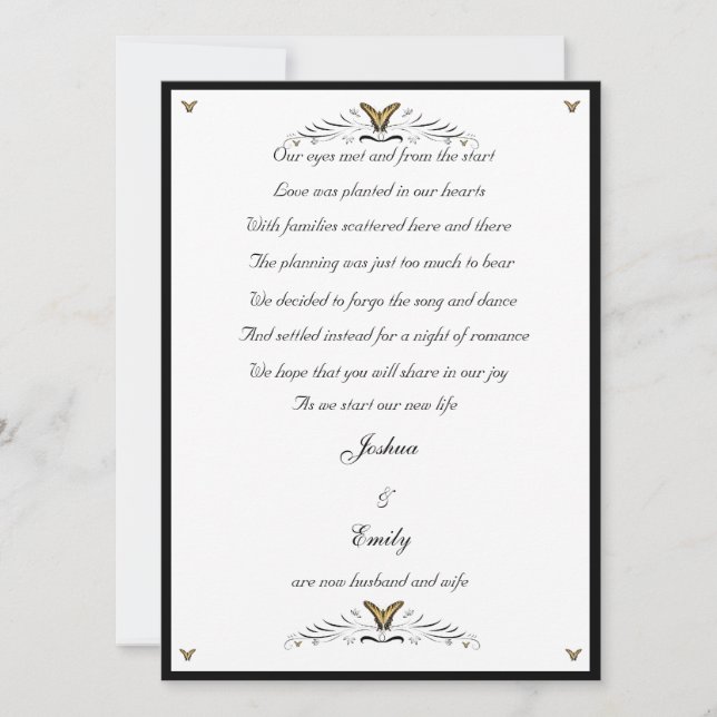 Butterflies and Swirls elopement announcement (Front)