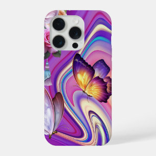 Butterflies and swirls iPhone 15 pro case