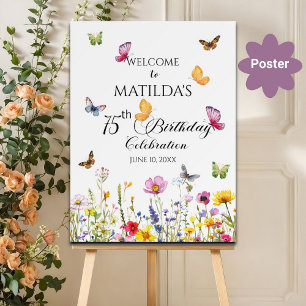 Butterflies and Wildflowers 75th Birthday Welcome Poster