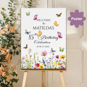 Butterflies and Wildflowers 85th Birthday Welcome Poster
